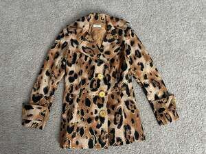 Vintage Cache Leopard Print Linen Blend Trench Coat